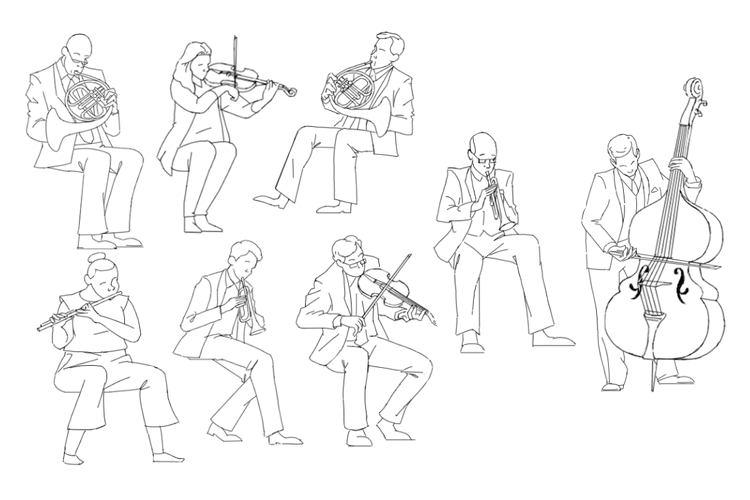 musicians play musical instruments sketch