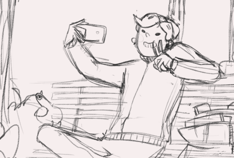 Sketch of a guy taking a selfie