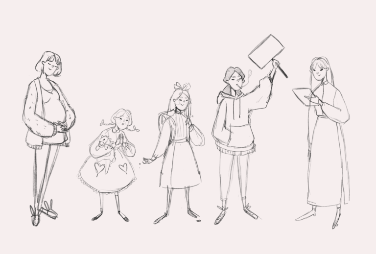 Sketch of girls of different ages and outlooks on life